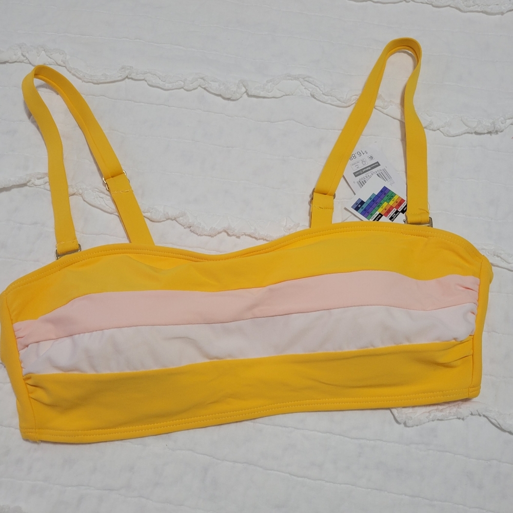 Yellow Pink White Color Block Bikini Top M NWT